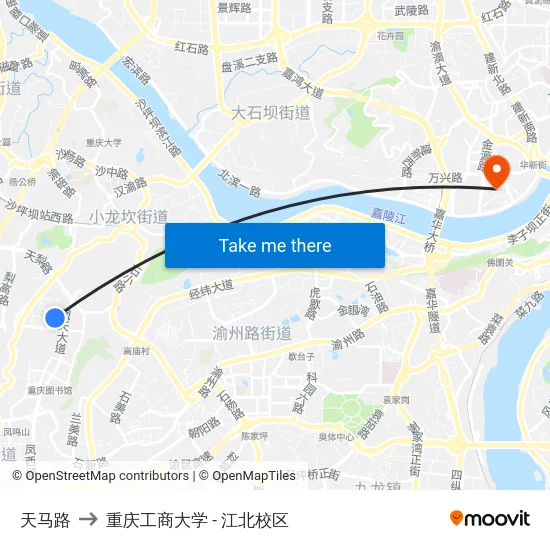天马路 to 重庆工商大学 - 江北校区 map