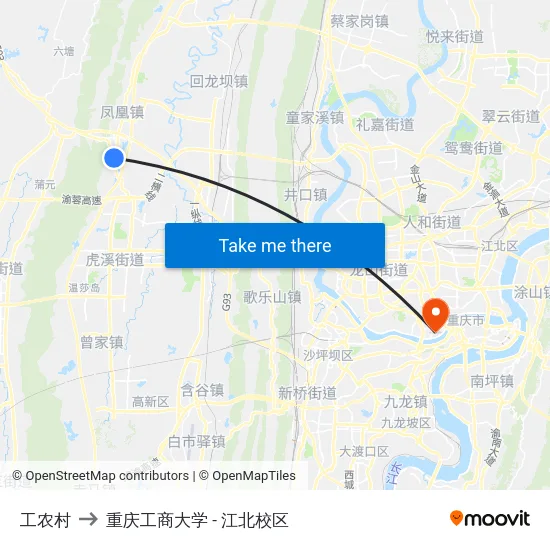 工农村 to 重庆工商大学 - 江北校区 map