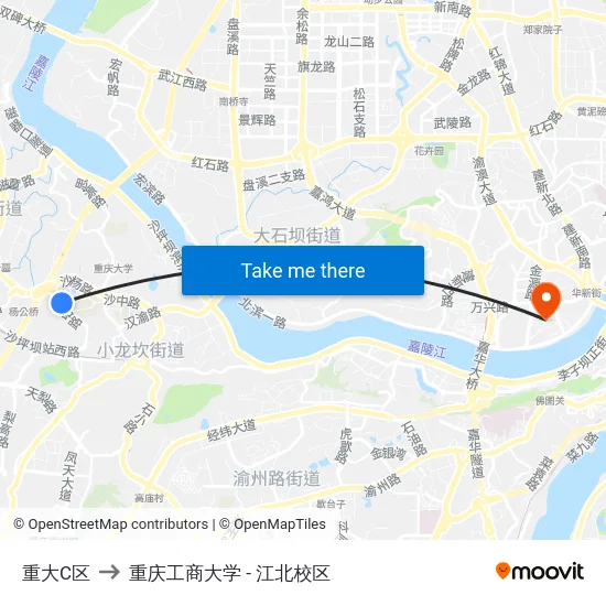 重大C区 to 重庆工商大学 - 江北校区 map