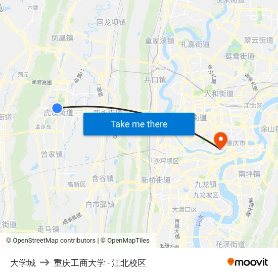 大学城 to 重庆工商大学 - 江北校区 map