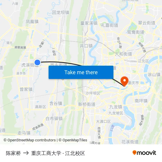 陈家桥 to 重庆工商大学 - 江北校区 map