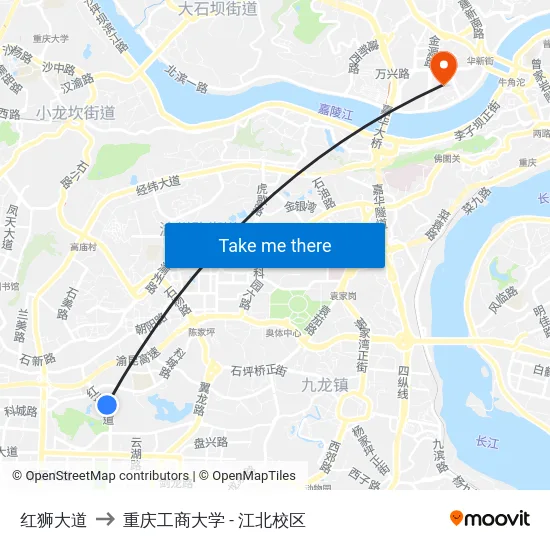 红狮大道 to 重庆工商大学 - 江北校区 map