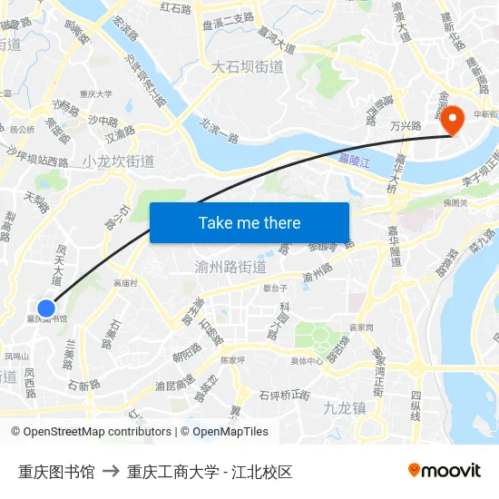 重庆图书馆 to 重庆工商大学 - 江北校区 map