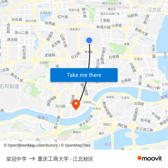 皇冠中学 to 重庆工商大学 - 江北校区 map