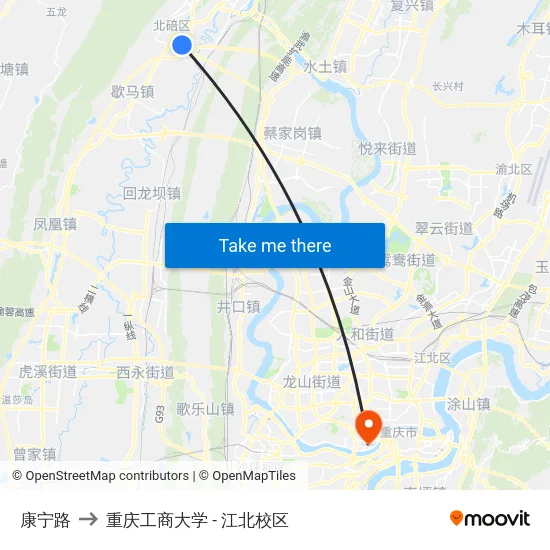 康宁路 to 重庆工商大学 - 江北校区 map