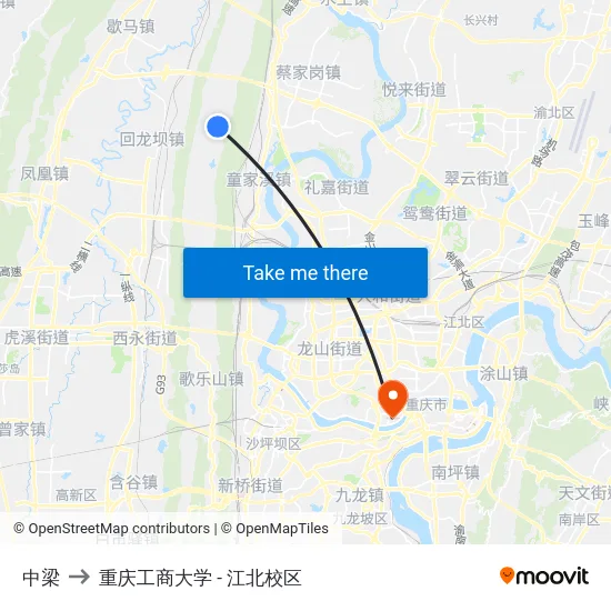 中梁 to 重庆工商大学 - 江北校区 map