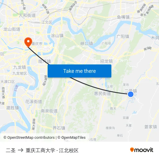 二圣 to 重庆工商大学 - 江北校区 map