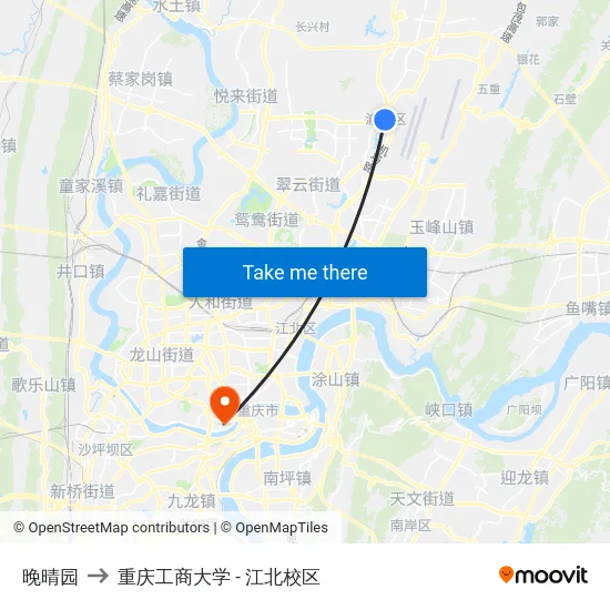 晚晴园 to 重庆工商大学 - 江北校区 map