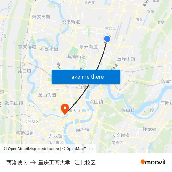 两路城南 to 重庆工商大学 - 江北校区 map