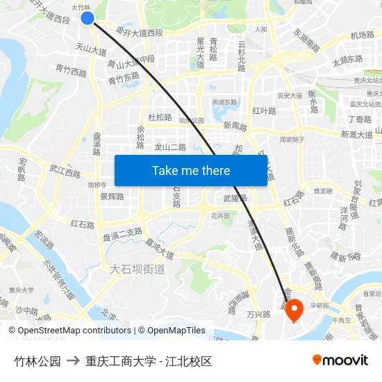 竹林公园 to 重庆工商大学 - 江北校区 map