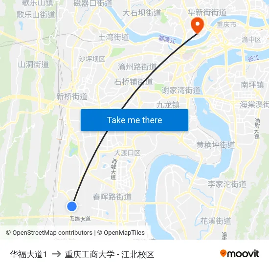 华福大道1 to 重庆工商大学 - 江北校区 map
