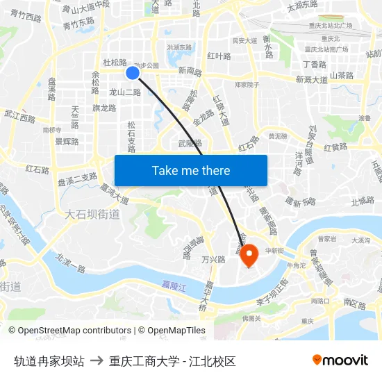 轨道冉家坝站 to 重庆工商大学 - 江北校区 map