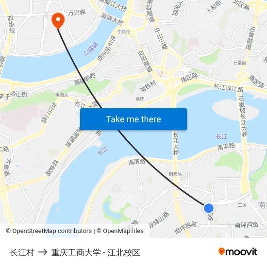 长江村 to 重庆工商大学 - 江北校区 map