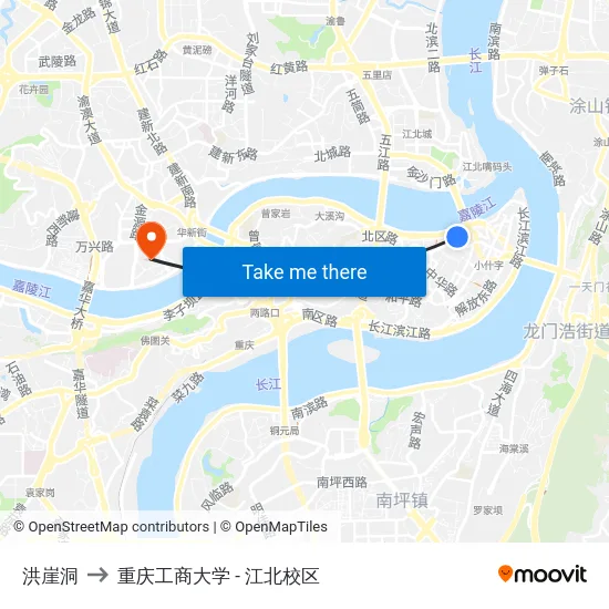 洪崖洞 to 重庆工商大学 - 江北校区 map