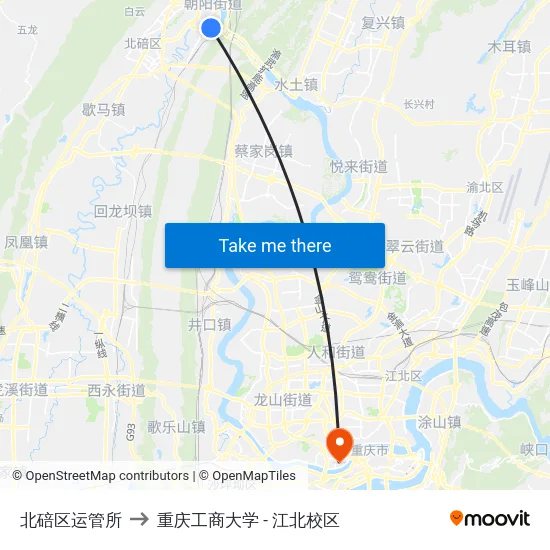 北碚区运管所 to 重庆工商大学 - 江北校区 map