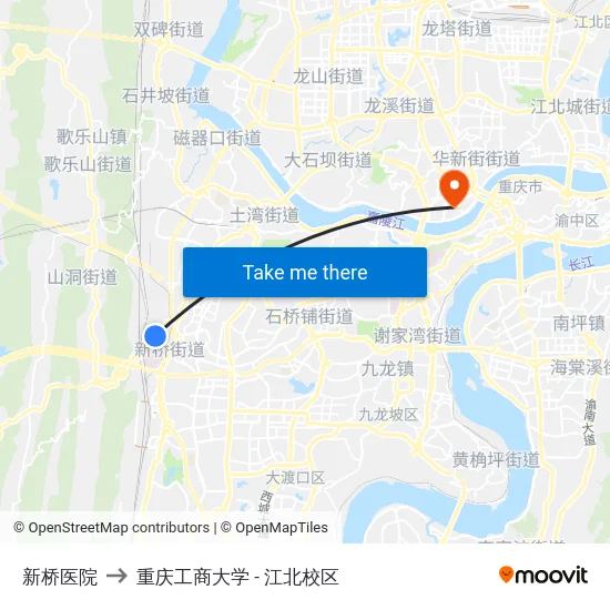 新桥医院 to 重庆工商大学 - 江北校区 map