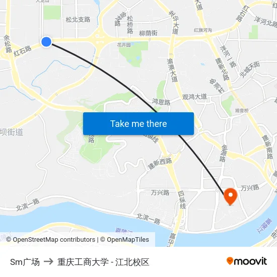 Sm广场 to 重庆工商大学 - 江北校区 map