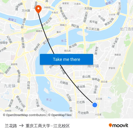兰花路 to 重庆工商大学 - 江北校区 map