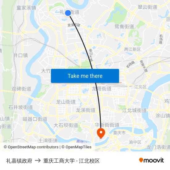 礼嘉镇政府 to 重庆工商大学 - 江北校区 map