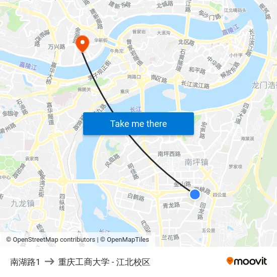 南湖路1 to 重庆工商大学 - 江北校区 map