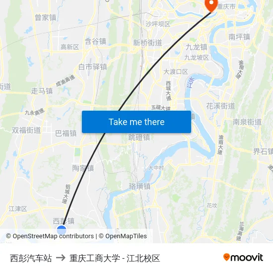 西彭汽车站 to 重庆工商大学 - 江北校区 map