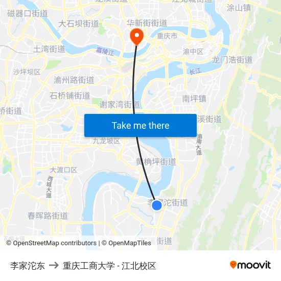 李家沱东 to 重庆工商大学 - 江北校区 map