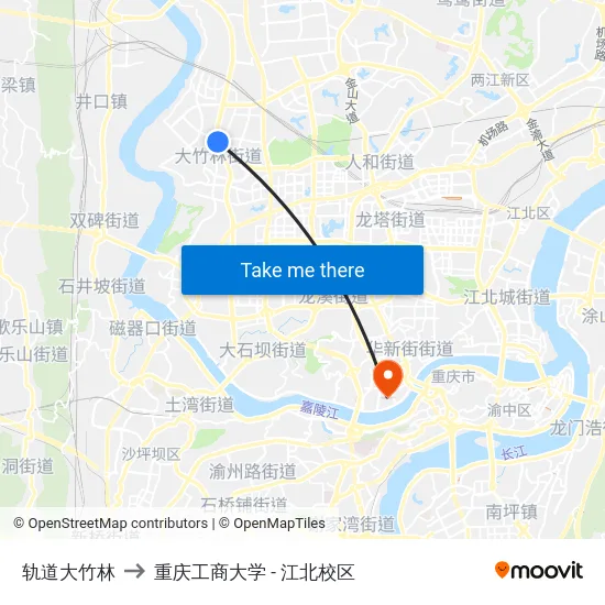 轨道大竹林 to 重庆工商大学 - 江北校区 map