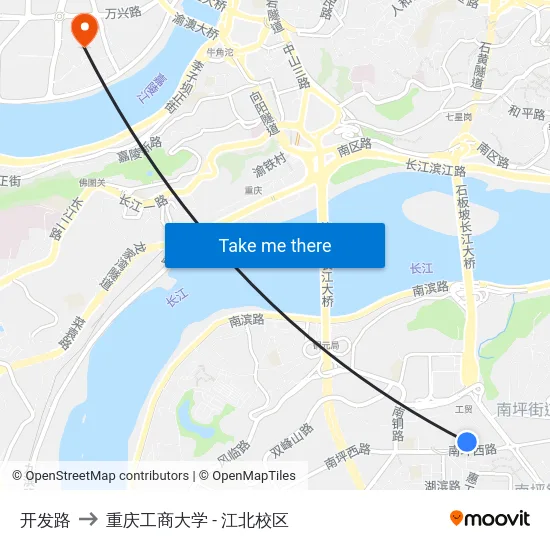 开发路 to 重庆工商大学 - 江北校区 map