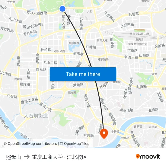 照母山 to 重庆工商大学 - 江北校区 map