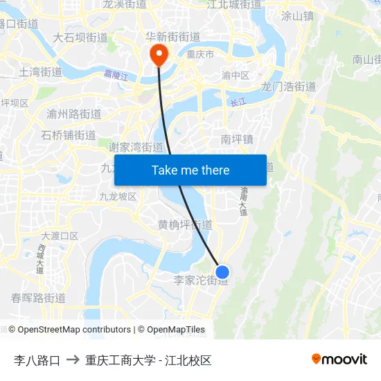 李八路口 to 重庆工商大学 - 江北校区 map