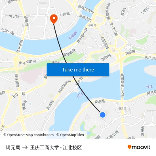 铜元局 to 重庆工商大学 - 江北校区 map