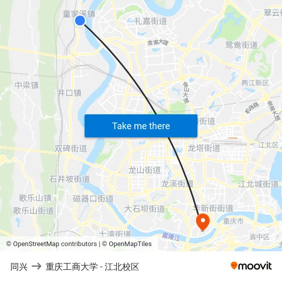 同兴 to 重庆工商大学 - 江北校区 map