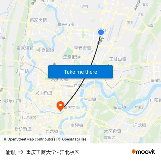 渝航 to 重庆工商大学 - 江北校区 map