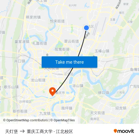 天灯堡 to 重庆工商大学 - 江北校区 map