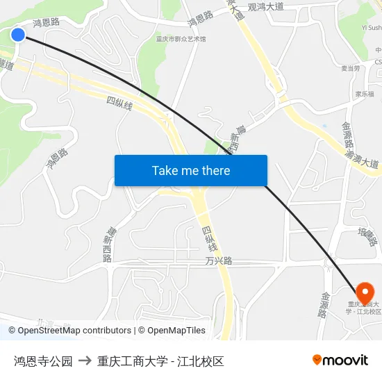 鸿恩寺公园 to 重庆工商大学 - 江北校区 map