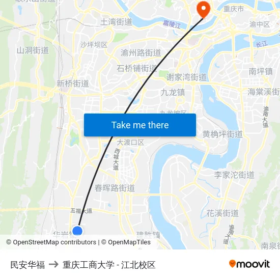 民安华福 to 重庆工商大学 - 江北校区 map