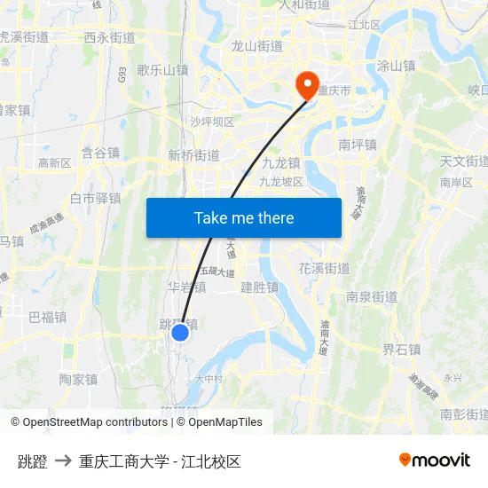 跳蹬 to 重庆工商大学 - 江北校区 map