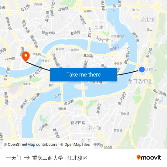 一天门 to 重庆工商大学 - 江北校区 map