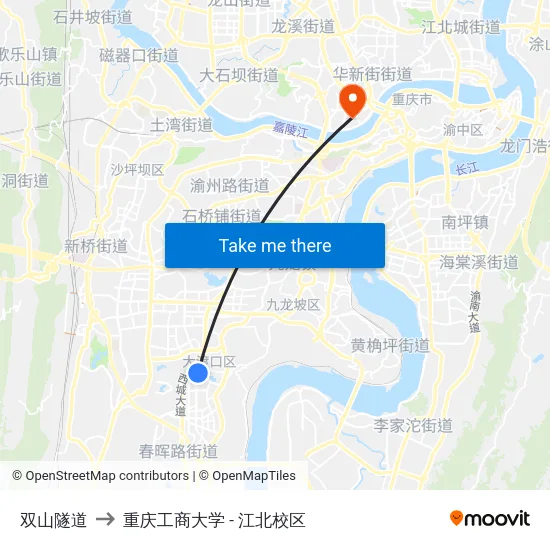 双山隧道 to 重庆工商大学 - 江北校区 map