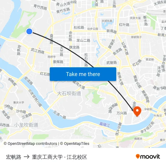 宏帆路 to 重庆工商大学 - 江北校区 map
