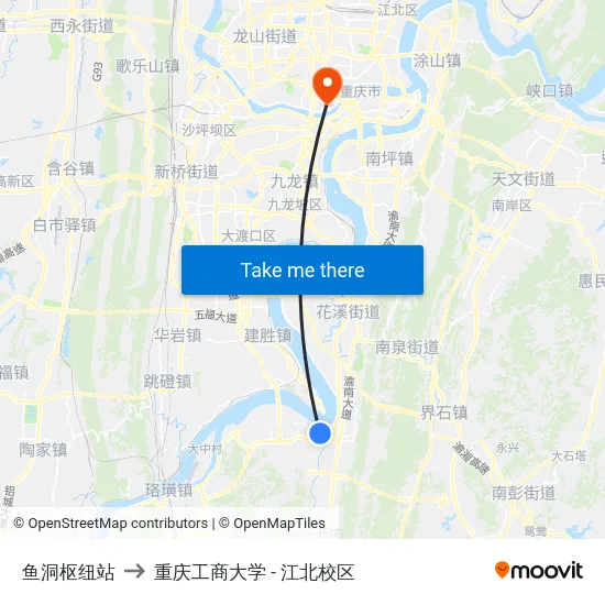鱼洞枢纽站 to 重庆工商大学 - 江北校区 map