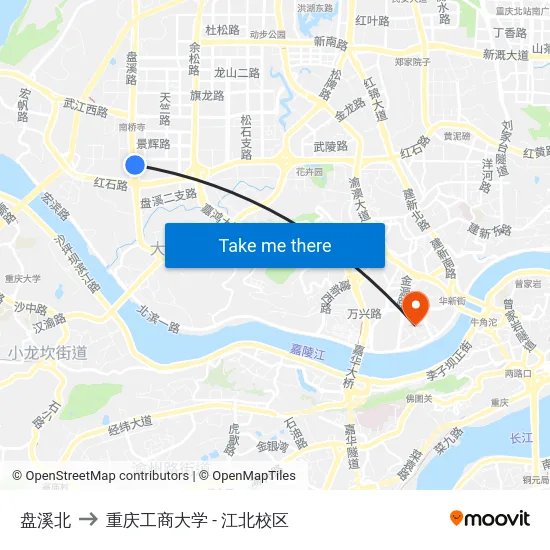 盘溪北 to 重庆工商大学 - 江北校区 map