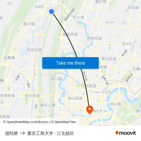 团结桥 to 重庆工商大学 - 江北校区 map