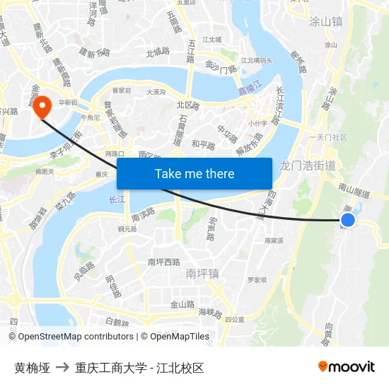 黄桷垭 to 重庆工商大学 - 江北校区 map