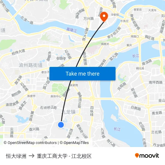 恒大绿洲 to 重庆工商大学 - 江北校区 map