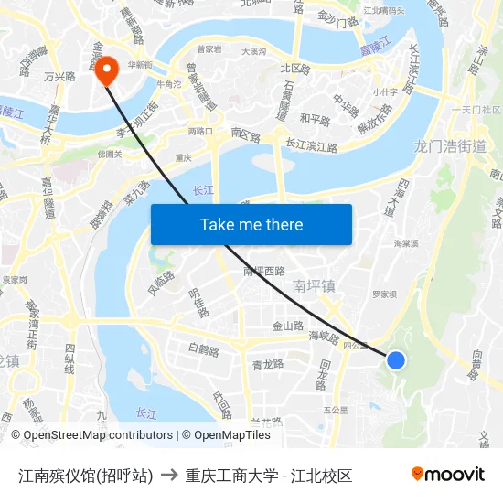 江南殡仪馆(招呼站) to 重庆工商大学 - 江北校区 map