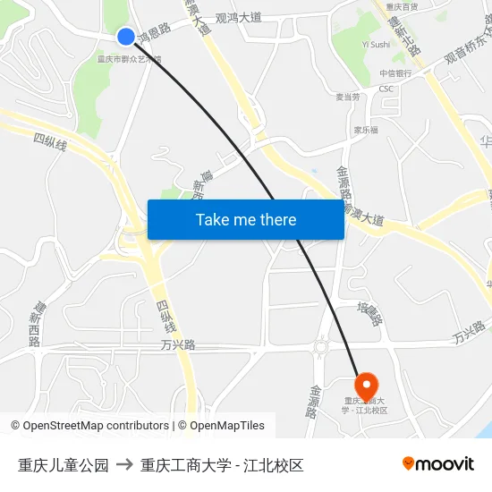 重庆儿童公园 to 重庆工商大学 - 江北校区 map