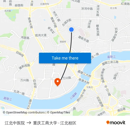 江北中医院 to 重庆工商大学 - 江北校区 map