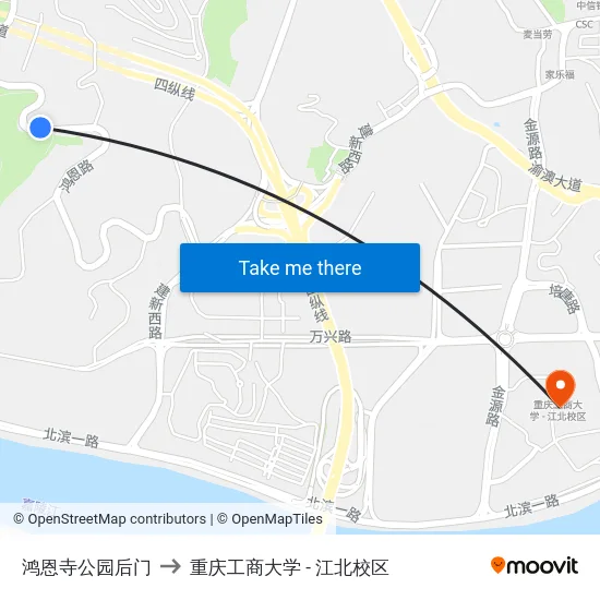 鸿恩寺公园后门 to 重庆工商大学 - 江北校区 map