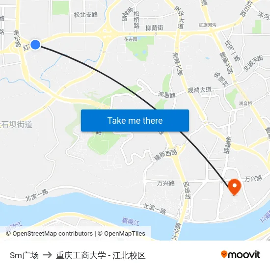 Sm广场 to 重庆工商大学 - 江北校区 map